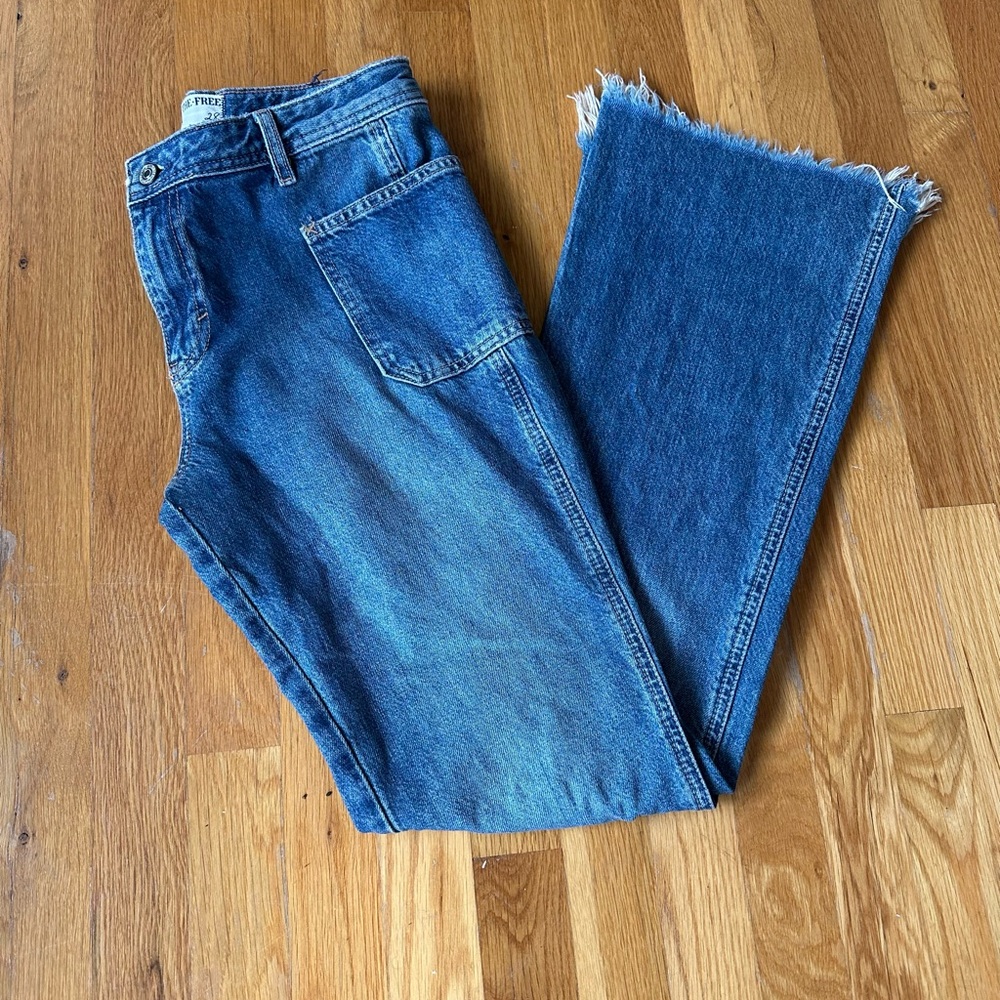 Free People Frayed Hem Blue Jeans